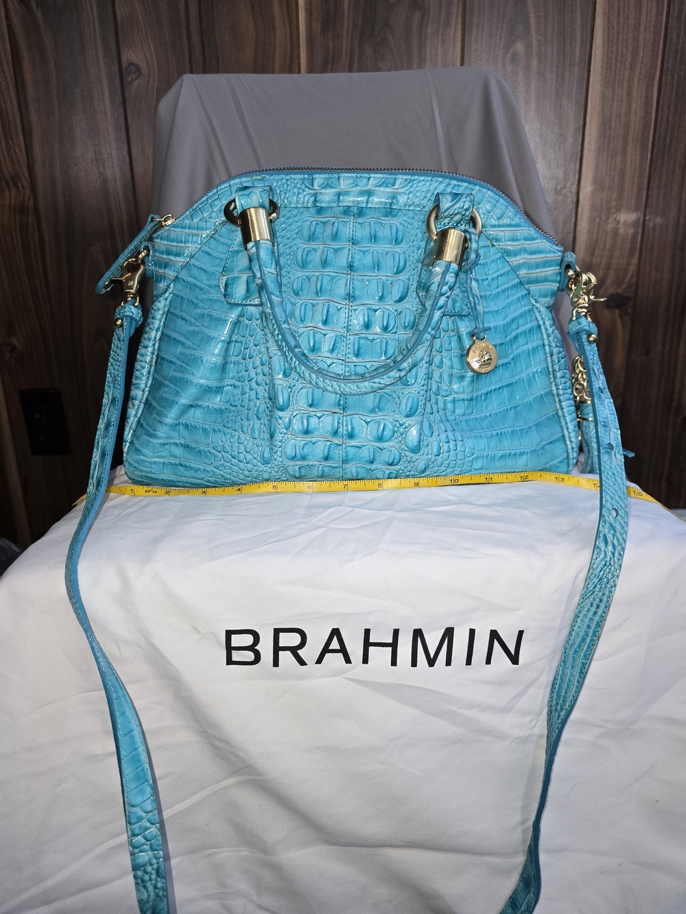 Brahmin Turquoise Croc-Embossed Leather Satchel
